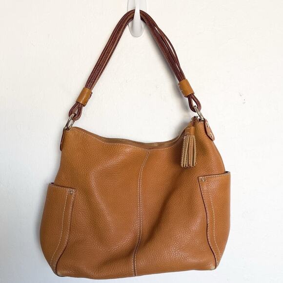 Kate Spade Purse Bag Tan Fringe Tan Hobo Pebbled Leather Tassel Pockets - Picture 1 of 15